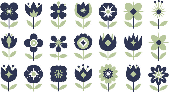 Flower Icons Set Featuring Different Shapes and Styles for Floral, Nature, and Design Concepts