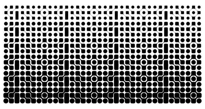 Connected metaballs pattern with fade effect. Vanishing irregular amorphous shapes texture. Linked liquid drops, neurons, molecules or cells transition background. Vector graphic illustration.