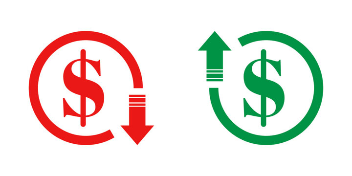 Dollar Growth and Decline Symbols &ndash; Financial Profit and Loss, Market Up and Down Concept