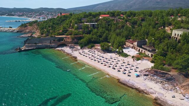 Aerial view of the Metalia Beach, Limenaria, Thassos island, Greece