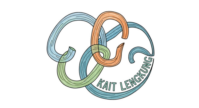 Elegant stylized intertwined letters with "KAIT LENGKUNG" text below, in a bright studio.