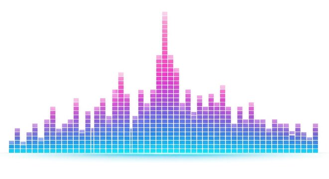 Digital Audio Equalizer Spectrum with Blue and Pink Gradient Bars on White Background