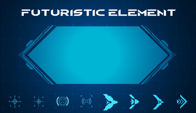 Futuristic element with hexagonal shape and digital interface icons for technology and innovation