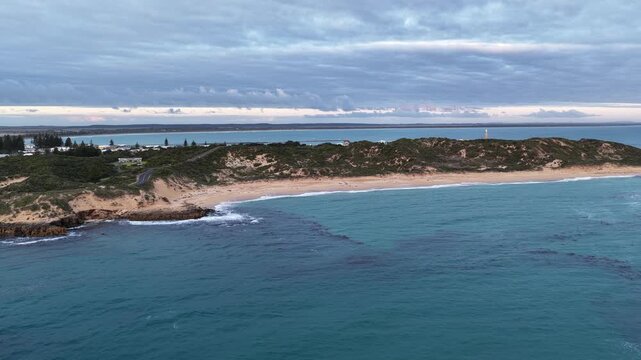 Beachport, South Australia at sunset: 4K aerial drone footage of coastal town, Bowman Beach, Pool of Siloam, Post Office Rock and coastal townscape