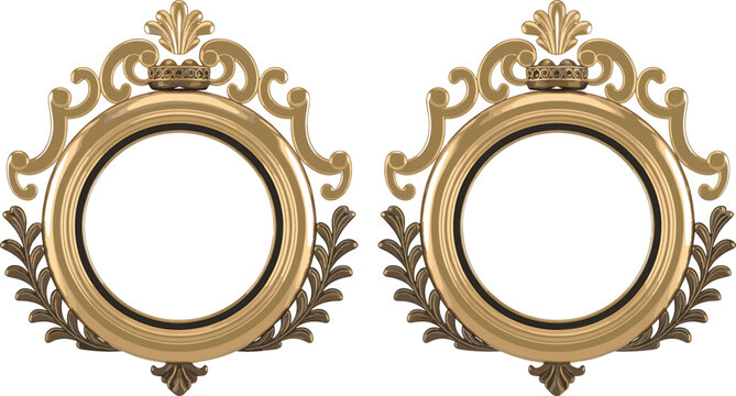 Luxury golden round frame set with ornate baroque decoration, elegant vintage borders for royal design vector illustration