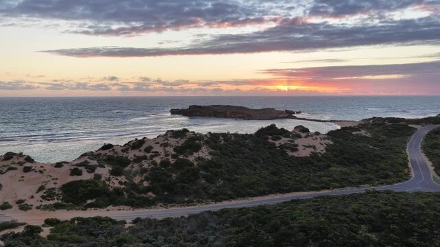 Beachport, South Australia at sunset: 4K aerial drone footage of coastal town, Bowman Beach, Pool of Siloam, Post Office Rock and coastal townscape
