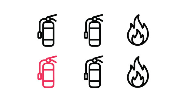 Minimalist Icon Set Featuring Fire Extinguishers and Flames