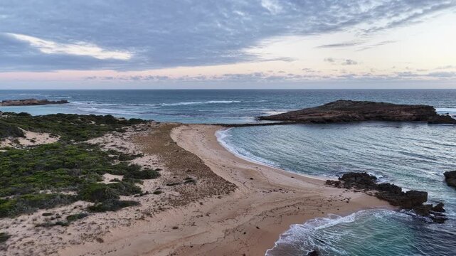 Beachport, South Australia at sunset: 4K aerial drone footage of coastal town, Bowman Beach, Pool of Siloam, Post Office Rock and coastal townscape