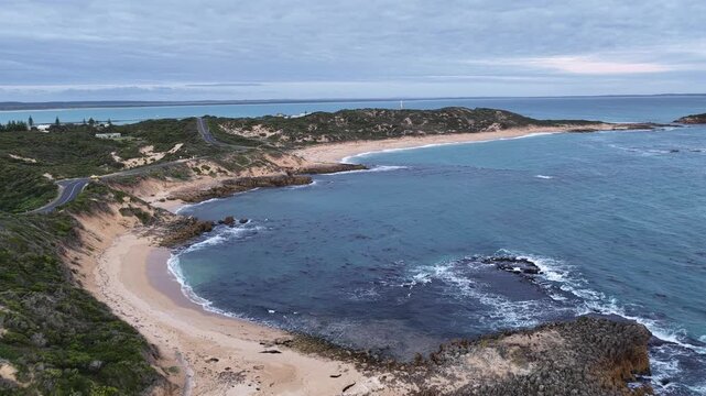 Beachport, South Australia at sunset: 4K aerial drone footage of coastal town, Bowman Beach, Pool of Siloam, Post Office Rock and coastal townscape