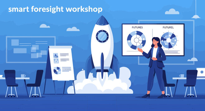 Businessman presenting at smart workshop.