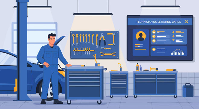 Mechanic in blue uniform standing 1.