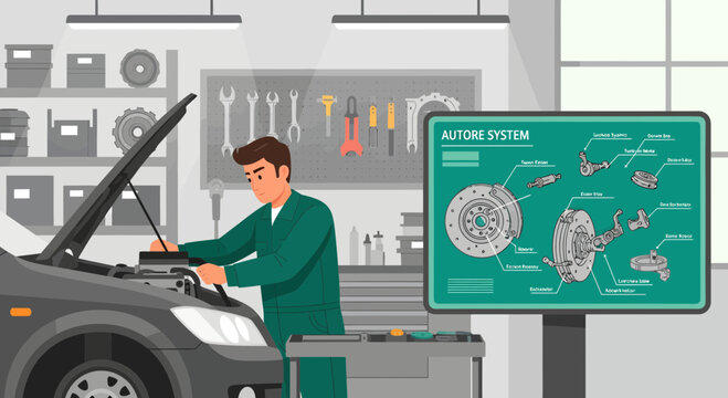 Mechanic working on a car engine 1.