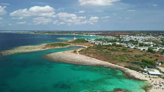 Aerial view of the Adriatic coastline in Northern Salento