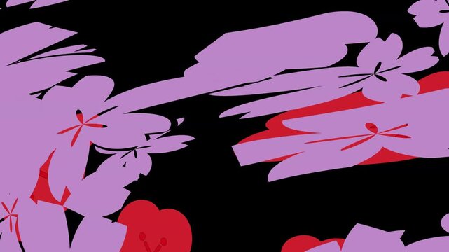 Abstract animation of purple cherry blossom petals on black background
