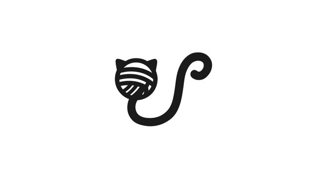 A black and white stylized illustration depicts a cat, with a ball of yarn forming its head