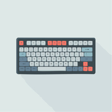 Colorful keyboard with red, blue, and white keys on a dark background, modern computer