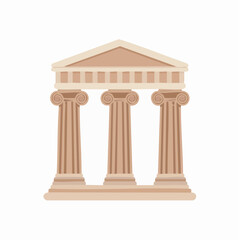 Obraz premium Simple beige ancient Greek temple illustration with three columns and triangular pediment