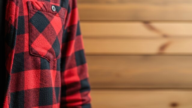 Torso of a person wearing a red and black checkered flannel shirt.