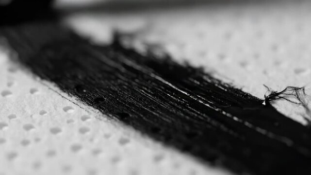 The textured appearance of a bold, black stroke of paint creates an impression of raw creativity and artistic expression, highlighting the tactile quality of the pigment against a lightly