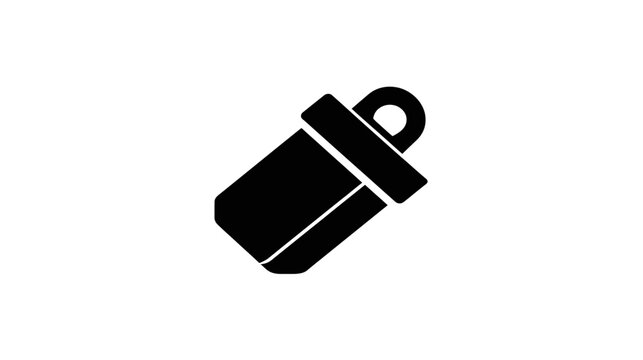 A black, stylized icon, with a rounded rectangle base, a rectangular middle and rounded loop