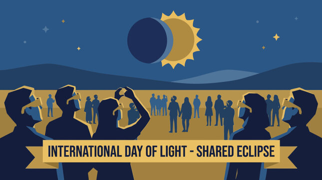 International Day of Light People Watching Solar Eclipse Graphic