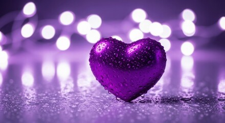 Obraz premium A purple heart shaped object sitting on a glittery surface illustration