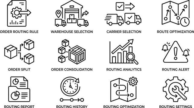 Logistics and Supply Chain Management Icon Set.