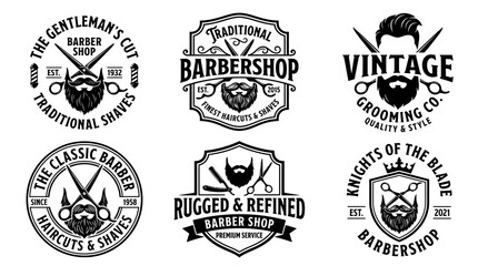 Obraz premium Barbershop logos with shaving tools.