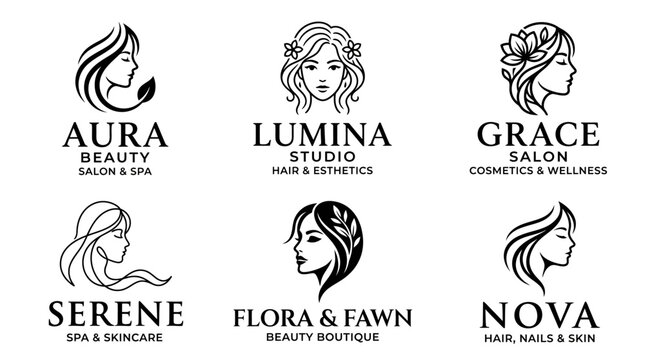 Black and white beauty salon logos.