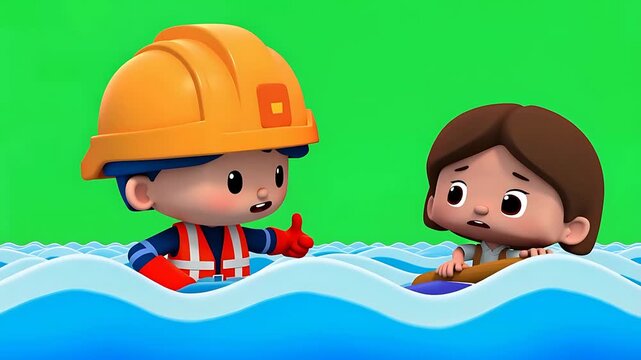 Construction Worker Rescuing Child Cartoon