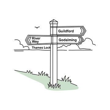 Line art vector of a traditional fingerpost signpost in Surrey England