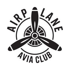 Airplane propeller silhouette with text black and white emblem © MstLaila