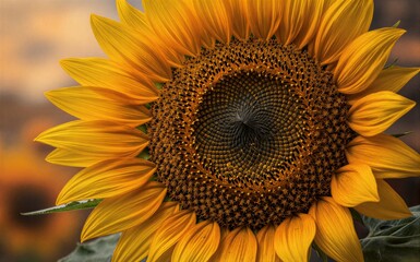 Obraz premium Vibrant sunflower with intricate center golden petals radiating