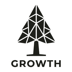 Fototapeta premium Black geometric tree illustration with word growth below.