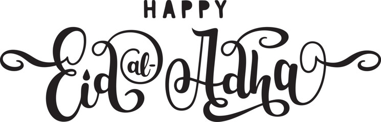 Happy Eid al-Adha calligraphy text elegant Islamic holiday greeting for Muslim celebrations isolated on white background © qurat