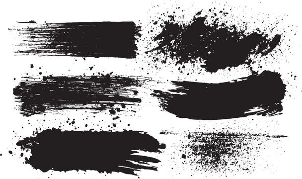 Set of black paint, ink brush strokes, lines. Vector brush streaks pack marker ink strokes grunge Vector collection of artistic grungy black paint hand made creative brush stroke set isolated 