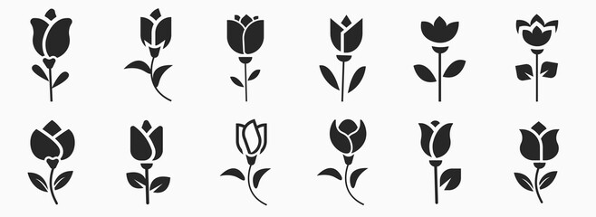 Fototapeta premium Flower icon. Black silhouette. Front side view. Vector simple flat graphic illustration. Isolated object on a white background. Isolate.
