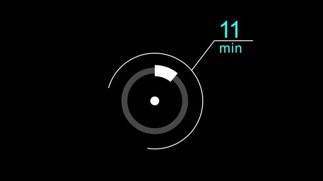 11 min clock loading icon animation. Digital and analog clock 11 minutes isolated on white background. and creating a stunning video.4k video.