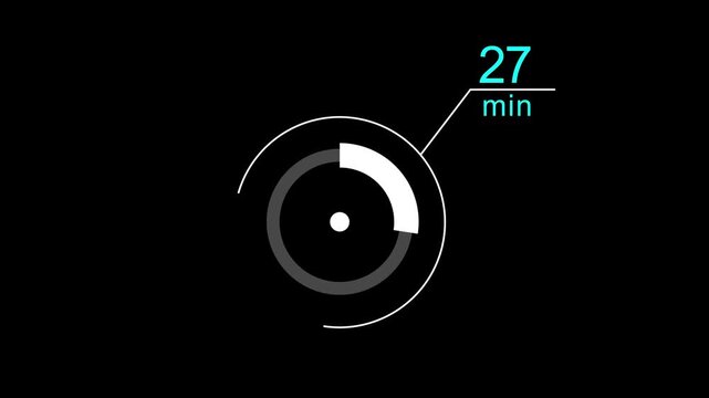 47 min clock loading icon animation. Digital and analog clock 47 minutes isolated on white background. and creating a stunning video.4k video.
