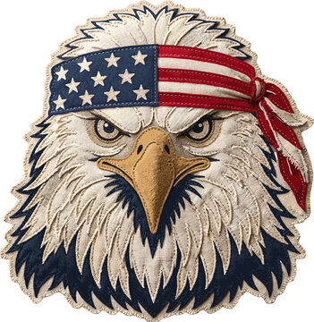 Patriotic Bald Eagle with American Flag Bandana Embroidery Design
