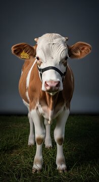 Brown and white cow sticking tongue.