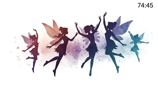 Dancing fairies in colorful gradient hues.