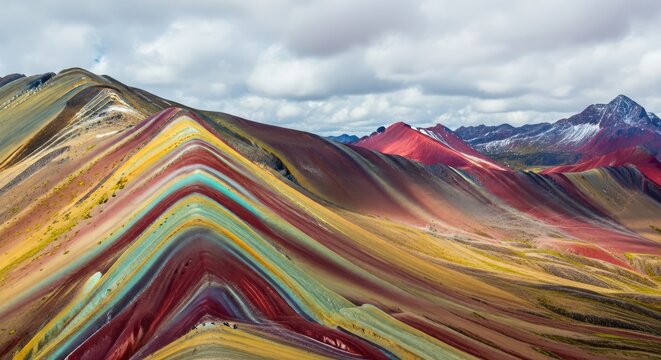 Colorful Rainbow Mountain in the Peruvian Andes landscape