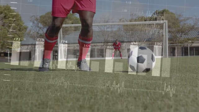 Soccer player resting foot on ball causing HUD updating, dribbling toward right goal in training