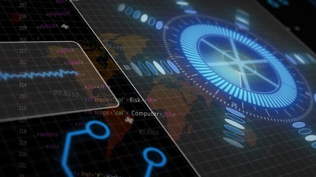Radial HUD receiving data pulse, glowing and rotating while monitoring network security
