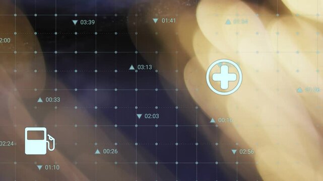 On load map overlay and service icons fading and sliding across grid to highlight points