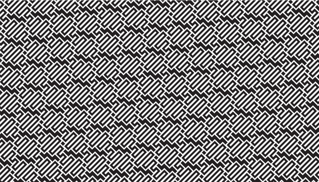 Abstract black and white maze pattern with intricate geometric lines and repeating symmetrical design