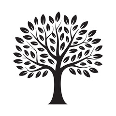 Obraz premium tree silhouette with leaves black on white background