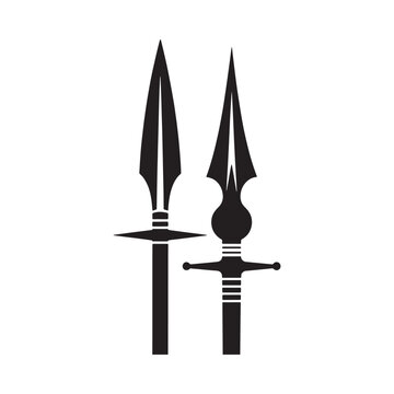 Spearheads silhouette on white background two ancient weapon shapes