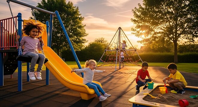 Children playing on outdoor playground equipment.